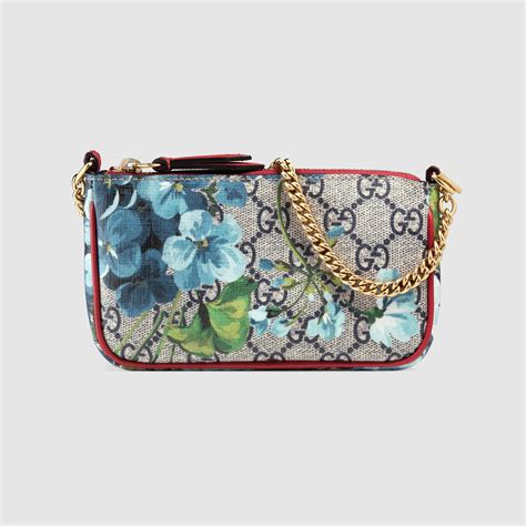 Gucci GG Blooms Mini Chain Shoulder Bag, Blue/Multi